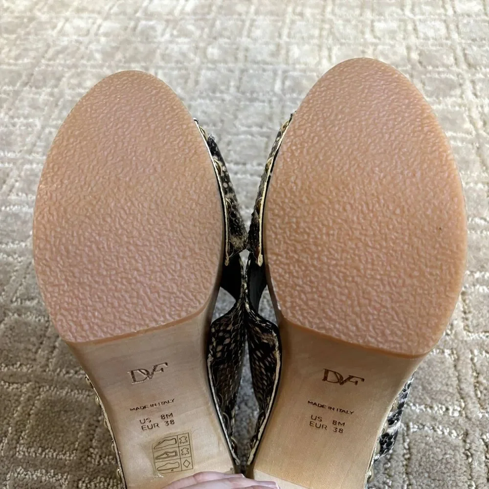 Diane von Furstenberg Snake Print Wooden Platform Sandal Womens 8M Italy Y2K New